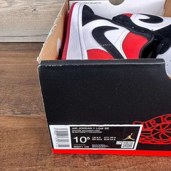 Nike Air Jordan 1 Low Black Toe Mens Size 10.5 White Black Gym Red IB8971 106 - Picture 9 of 9